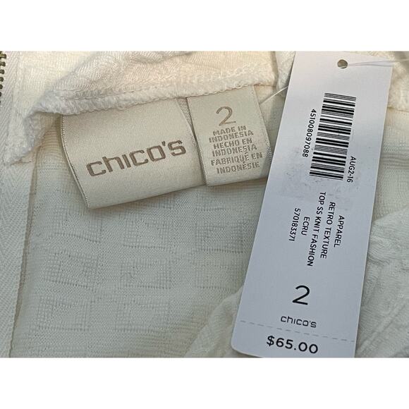 Chico's Blouse Large White Textured Back Zip Officecore Preppy Twee NWT - Picture 5 of 6
